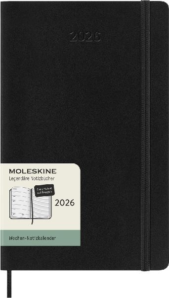 Produktbild: Moleskine 12 Monate Wochen Notizkalender Deutsch 2026, Large/A5, 1 Wo = 1 Seite, rechts linierte Seite, Weicher Einband, Schwarz