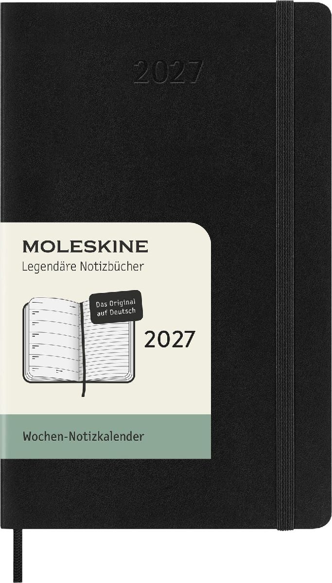 Produktbild: Moleskine 12 Monate Wochen Notizkalender Deutsch 2027, Pocket/A6, 1 Wo = 1 Seite, rechts linierte Seite, Weicher Einband, Schwarz
