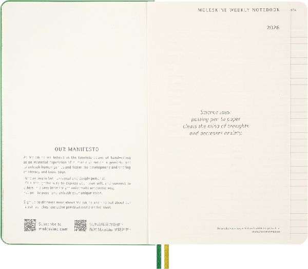 Produktbild: Moleskine 12 Monate Peanuts Charlie & Snoopy Tageskalender 2026, L/A5, 1 Tag = 1 Seite, fester Einband, Emeraldgrün