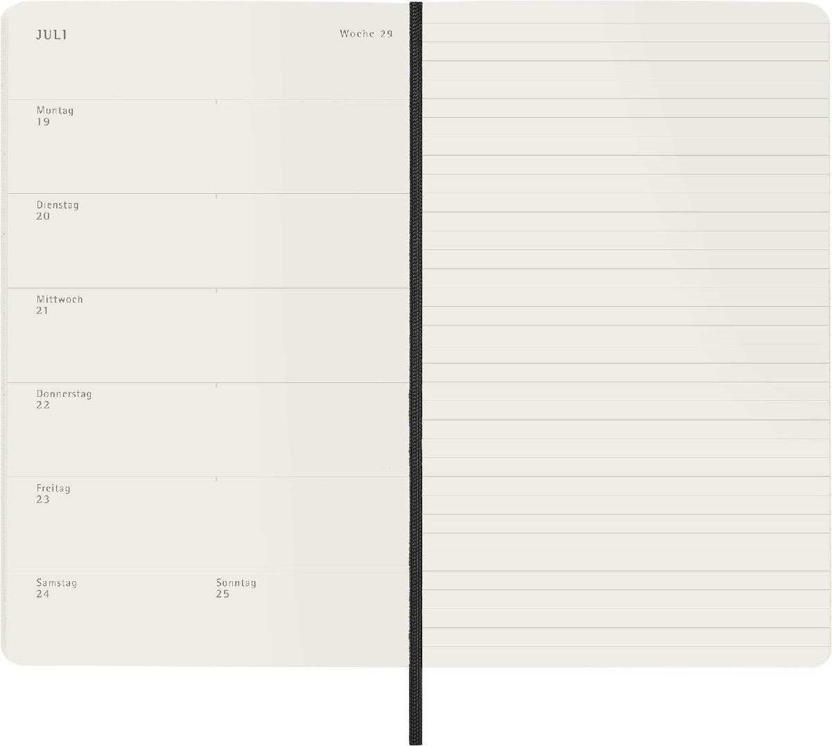 Produktbild: Moleskine 12 Monate Wochen Notizkalender Deutsch 2027, Large/A5, 1 Wo = 1 Seite, rechts linierte Seite, Weicher Einband, Schwarz