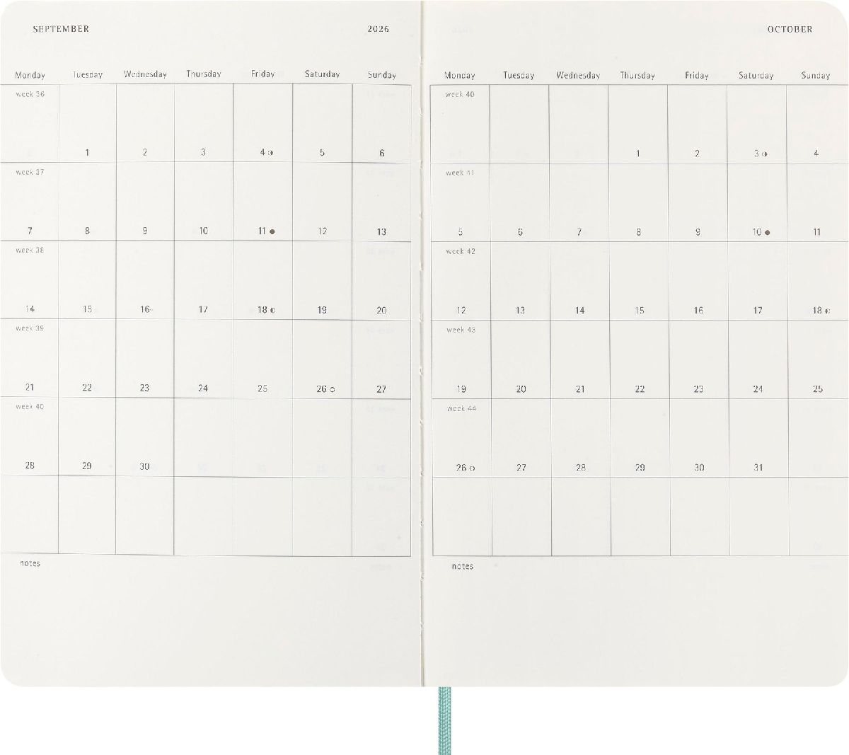 Produktbild: Moleskine 12 Monate Precious & Ethical Wochen Notizkalender 2026, L/A5, liniert, weicher Einband, Mamba Hellgrün, mit Box