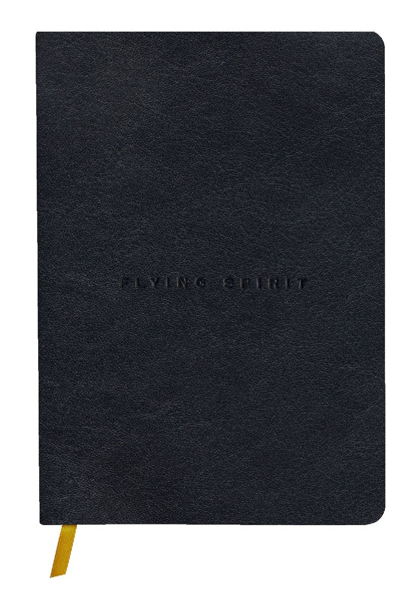 Produktbild: Flying Spirit, Notizbuch A5 mit Fadenbindung und glattem Ledereinband, schwarz, 90 Blatt 90g liniert
