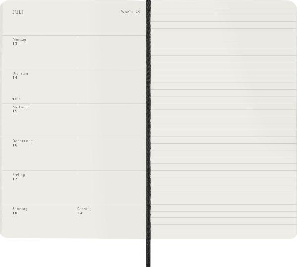 Produktbild: Moleskine 12 Monate Wochen Notizkalender Deutsch 2026, Large/A5, 1 Wo = 1 Seite, rechts linierte Seite, Weicher Einband, Schwarz