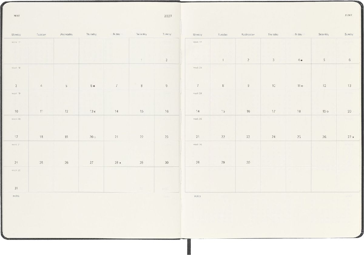 Produktbild: Moleskine 18 Monate Wochen Notizkalender 2026/2027, XL, 1 Wo = 1 Seite, Rechts linierte Seite, Fester Einband, Schwarz