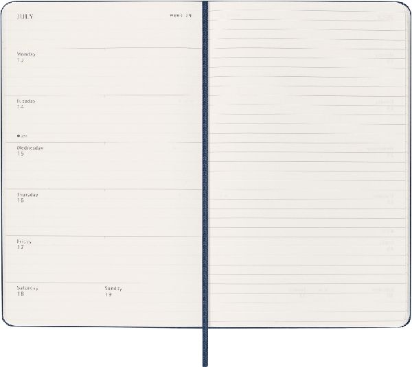 Produktbild: Moleskine 12 Monate Wochen Notizkalender 2026, Large/A5, 1 Wo = 1 Seite, rechts linierte Seite, Fester Einband, Saphir