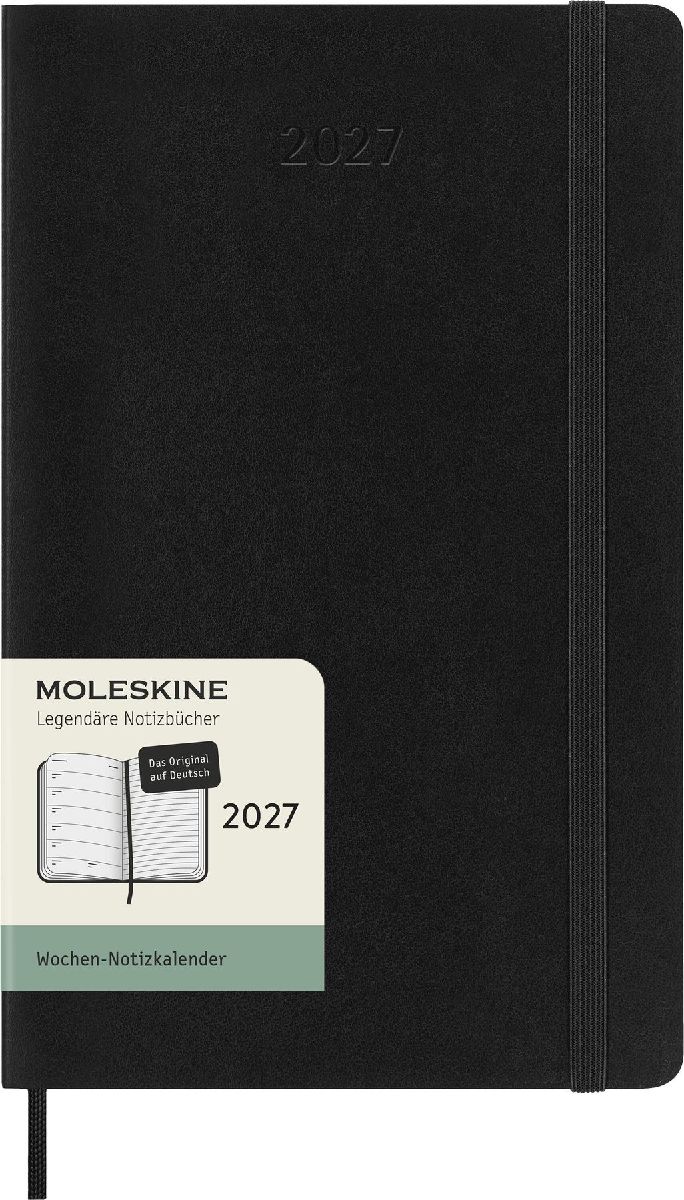 Produktbild: Moleskine 12 Monate Wochen Notizkalender Deutsch 2027, Large/A5, 1 Wo = 1 Seite, rechts linierte Seite, Weicher Einband, Schwarz