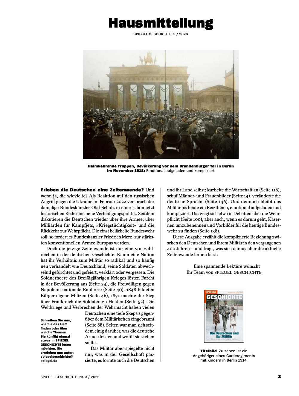 SPIEGEL GESCHICHTE 03/2026 Hausmitteilung