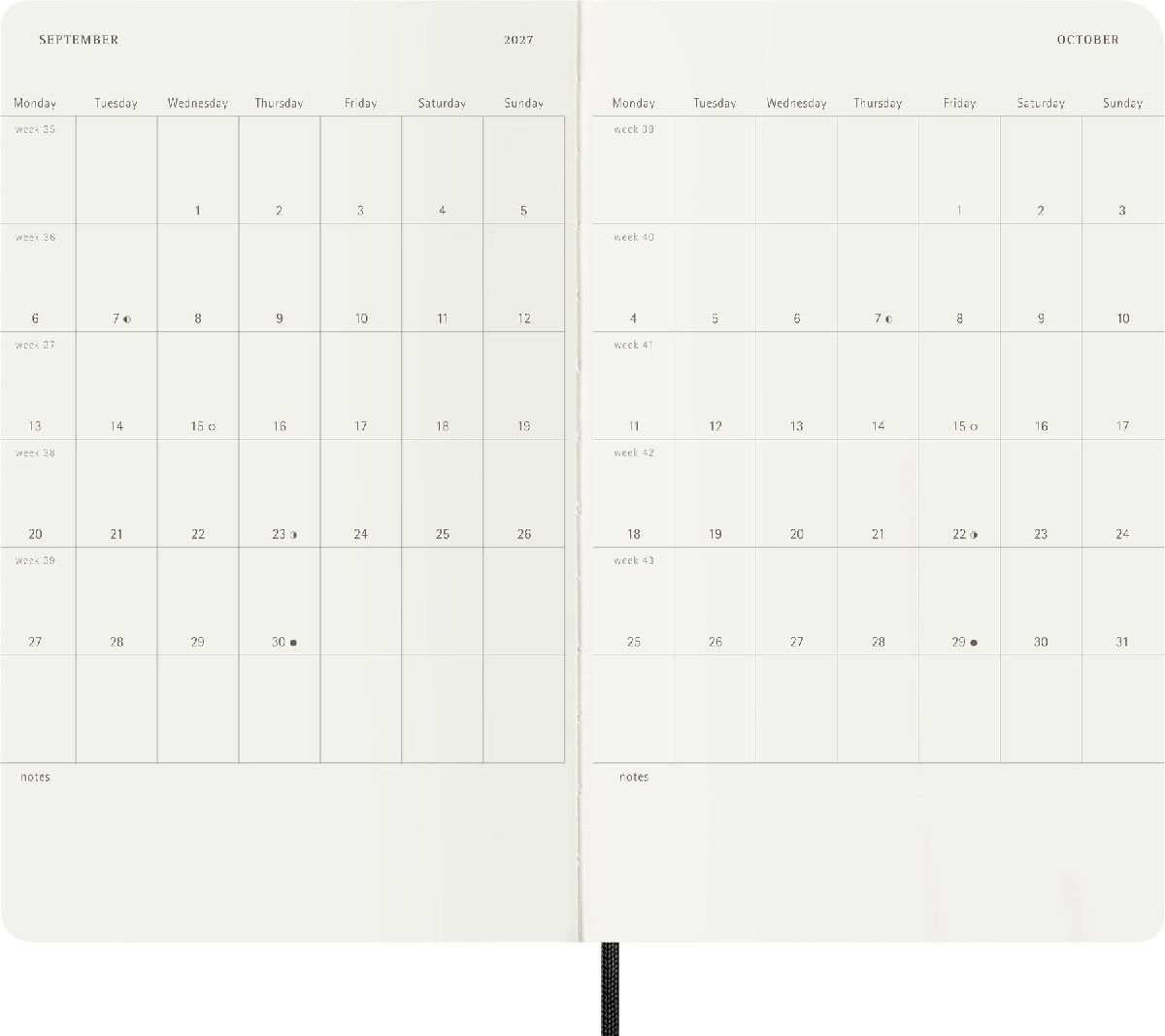 Produktbild: Moleskine 18 Monate Tagesnotizkalender 2026/2027, L/A5, 1 Tag = 1 Seite, Weicher Einband, Schwarz
