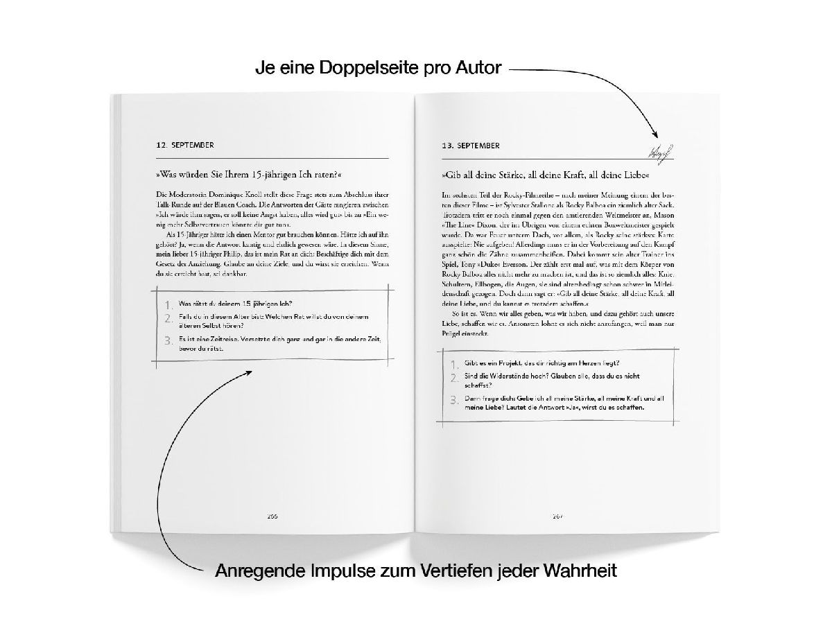 Produktbild: Jeden Tag einen Schritt - Spiegelbestseller Platz 1, Erfolgsstrategien von Hoss & Hopf mit Kiarash Hossainpour & Philip Hopf, 365 Impulse zu Disziplin, Finanzen, Mindset & Persönlichkeitsentwicklung, werde dein bestes Selbst