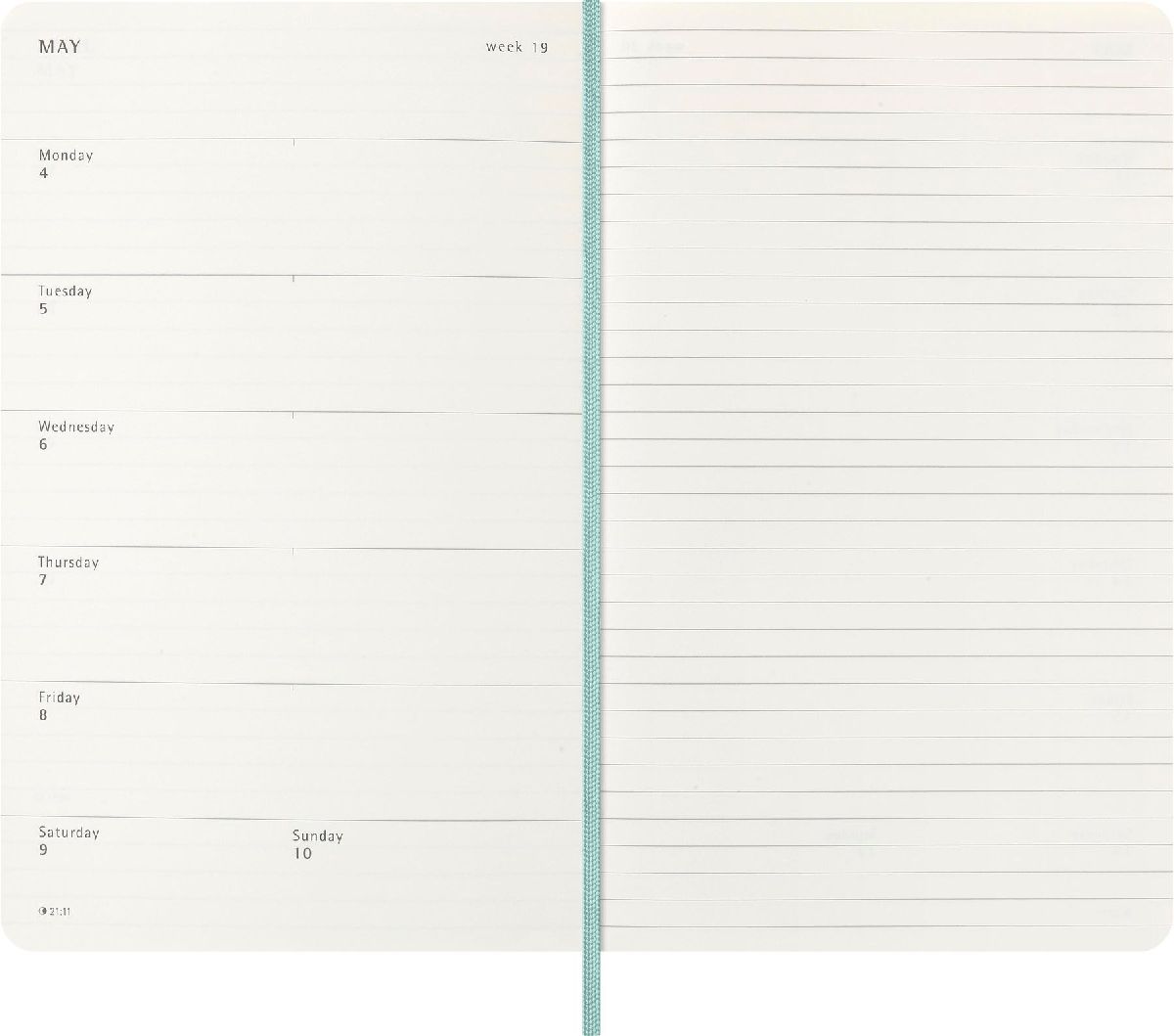 Produktbild: Moleskine 12 Monate Precious & Ethical Wochen Notizkalender 2026, L/A5, liniert, weicher Einband, Mamba Hellgrün, mit Box