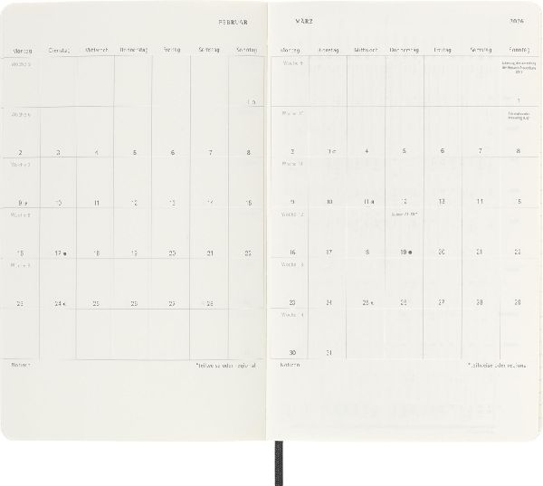 Produktbild: Moleskine 12 Monate Wochen Notizkalender Deutsch 2026, Large/A5, 1 Wo = 1 Seite, rechts linierte Seite, Weicher Einband, Schwarz