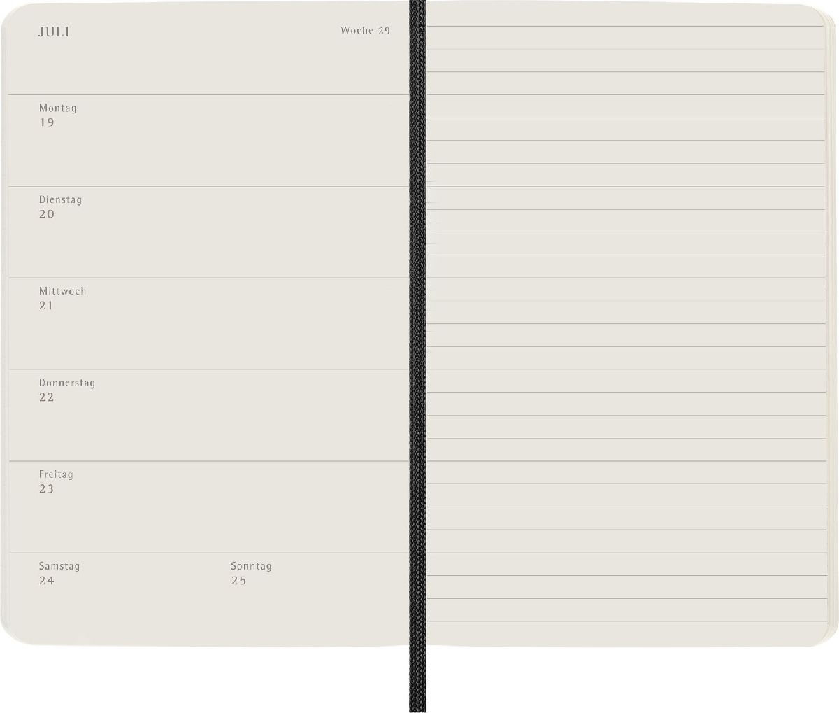 Produktbild: Moleskine 12 Monate Wochen Notizkalender Deutsch 2027, Pocket/A6, 1 Wo = 1 Seite, rechts linierte Seite, Weicher Einband, Schwarz