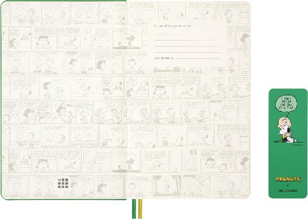 Produktbild: Moleskine 12 Monate Peanuts Charlie & Snoopy Tageskalender 2026, L/A5, 1 Tag = 1 Seite, fester Einband, Emeraldgrün